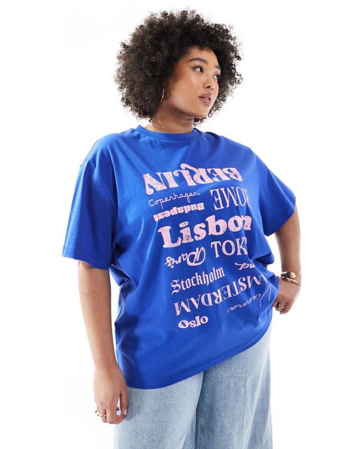 Asos design curve - t-shirt oversize à imprimé lieux ASOS en coloris Blue
