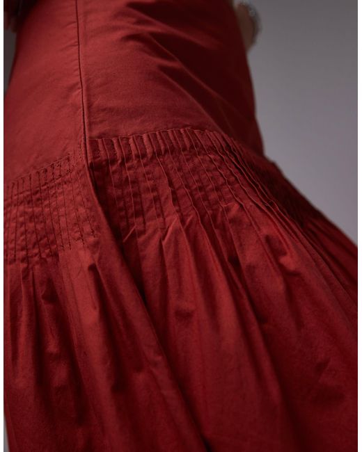 Jupe évasée à nervures en popeline TOPSHOP en coloris Red