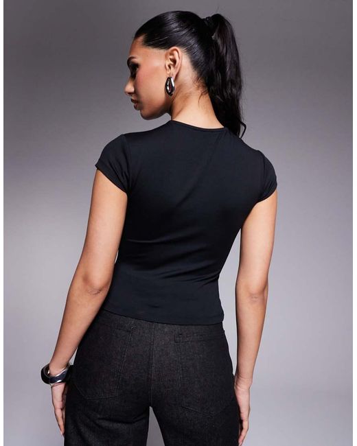 ASOS Black Tie Front Cut Out Cap Sleeve Top