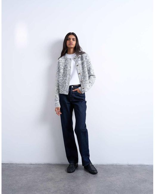 TOPSHOP Blue Knitted Salt And Pepper Cardigan