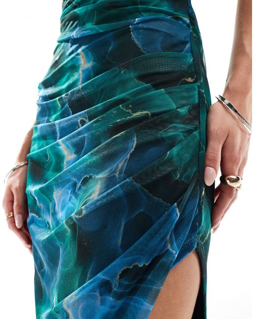 ASOS Blue Asos Design Petite Corset Drape Bandeau Maxi Dress With Side Split