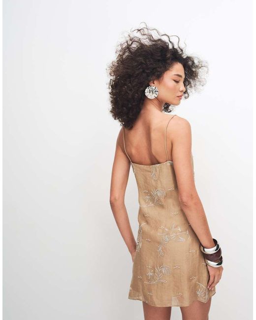 Mango White Square Neck Strappy Mini Dress With Embellishment