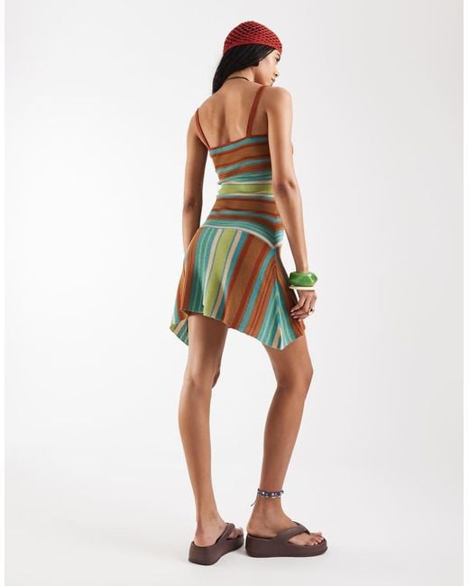 Reclaimed Vintage Multicolor Knit Stripe Mini Dress With Bead Details