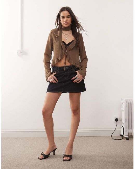 Motel Brown Hirap Ruffle Front Sheer Blouse