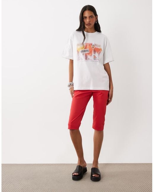 ASOS Red Oversized T-Shirt With Tropical Cocktails Graphic