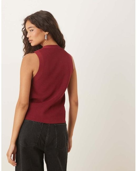 Mango Red Knitted V Neck Vest