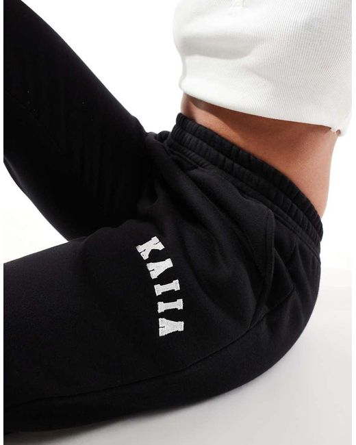 Kaiia Black Cotton Blend Wide Leg Sweatpants
