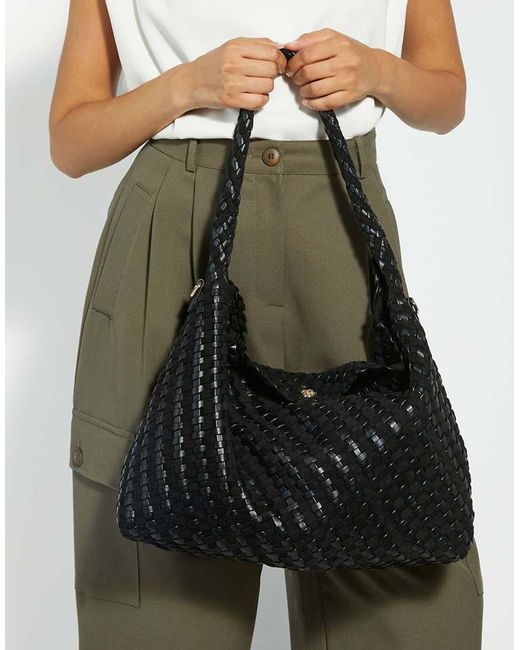 Dune Black Deliberate Large Woven Shoulder Bag