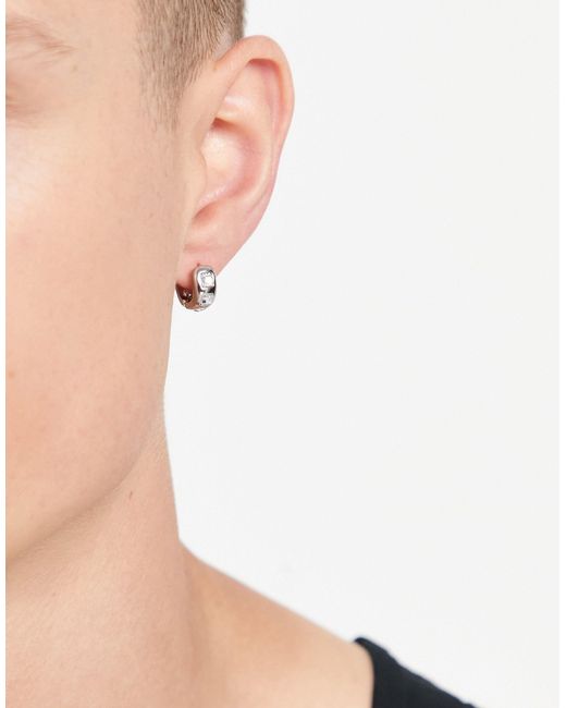 Mens Jewellery Earrings and ear cuffs Metallic for Men ASOS Hoop Earrings With Greek Wave in Silver 