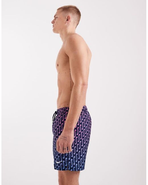Nike Blue Nike 5 Inch Volley Swoosh Print Swim Shorts for men