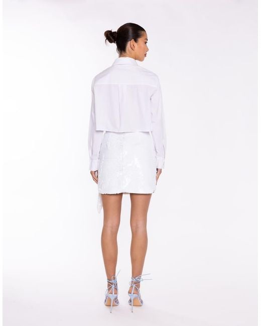 Collective The Label White Asymmetric Draped Sequin Fitted Mini Skirt