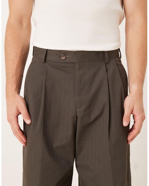 ASOS – elegante, locker geschnittene hose aus schwerem baumwollmix in Brown für Herren