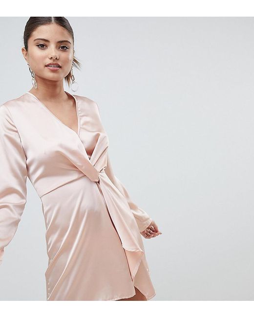 PrettyLittleThing Satin Twist Front Mini Dress in Pink | Lyst Australia