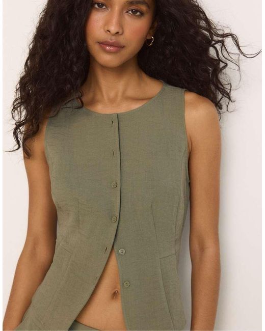 Stradivarius Blue Sleeveless Buttoned Top