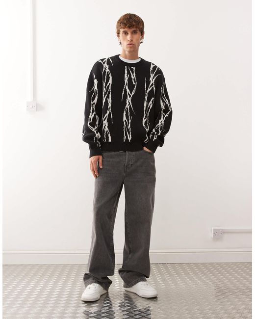 Pull oversize avec motif barbelé en jacquard Weekday pour homme en coloris Black