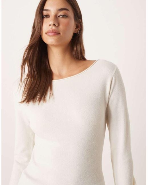 Gina Tricot White Long Sleeve Boatneck Fine Knit Top