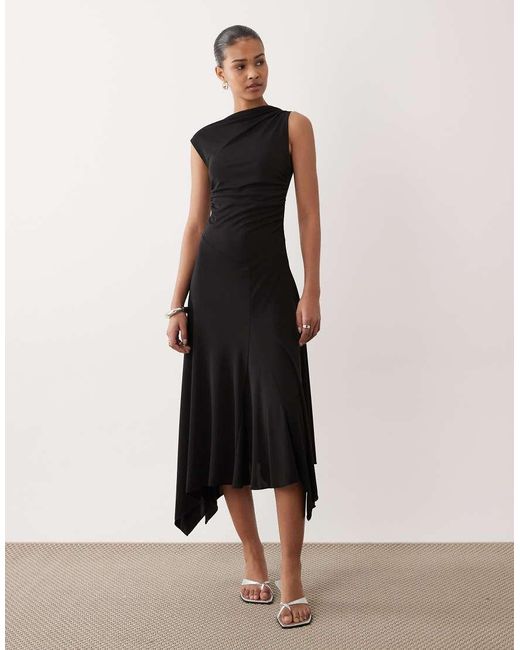 Mango Black Sleeveless Maxi Dress With Asymmetric Hem
