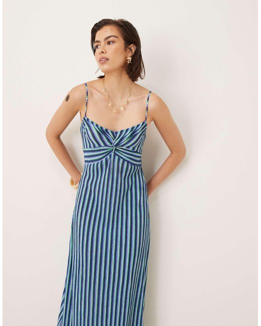 Robe mi-longue à fines bretelles et imprimé à rayures en plusieurs parties Mango en coloris Blue