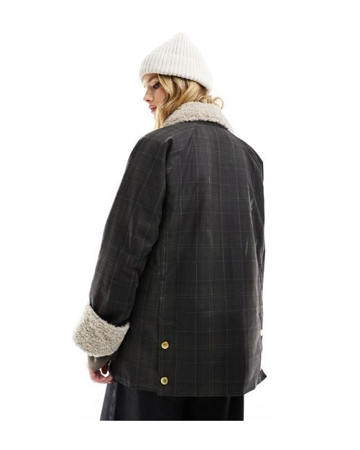 Barbour Black Swainby Wax Jacket With Teddy Collar