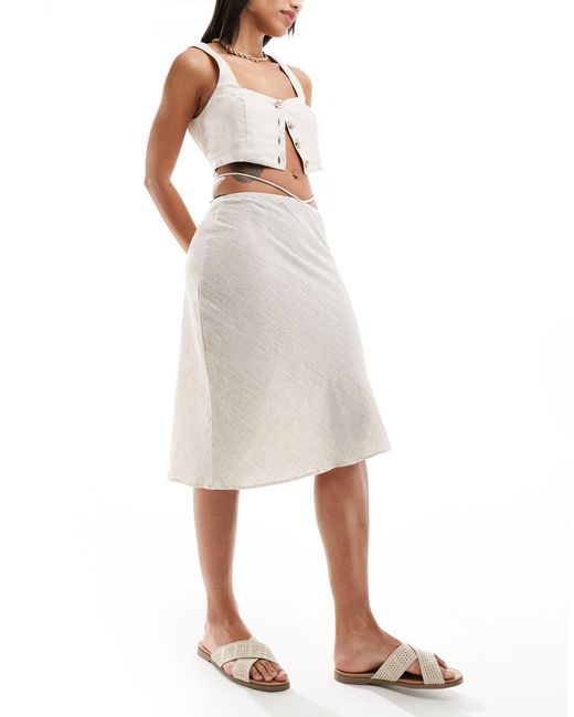 ASOS White Crinkle Linen Mix Midi Tie Waist Skirt