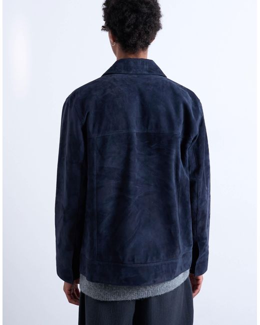 Topman Blue Real Suede Racer Jacket for men