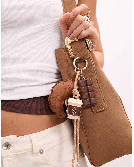 Portachiavi Con Charm A Forma Di Caffè E Croissant di Stradivarius in Brown