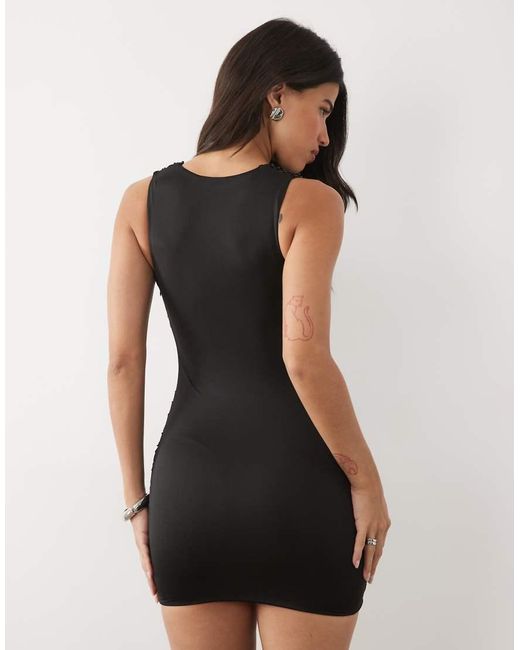 Oh Polly Black Embellished Plunging Drape Skirt Backless Mini Dress