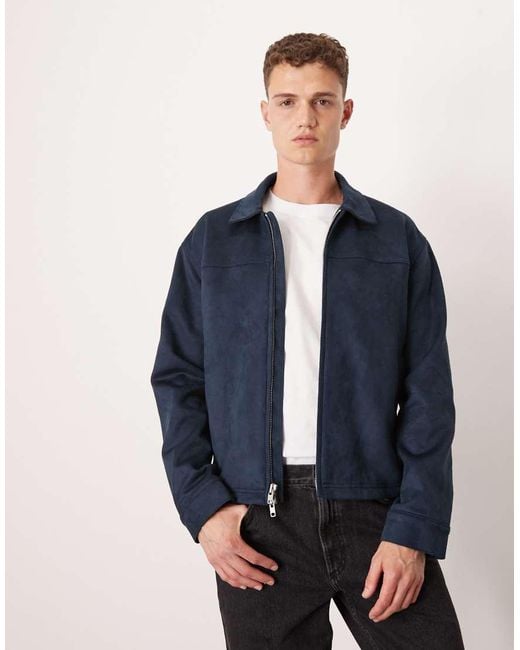 Abercrombie & Fitch Blue Lightweight Cropped Vegan Suede Jacket for men