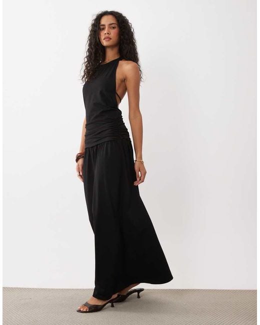 ASOS White Racer Drop Waist Open Back Tie Midi
