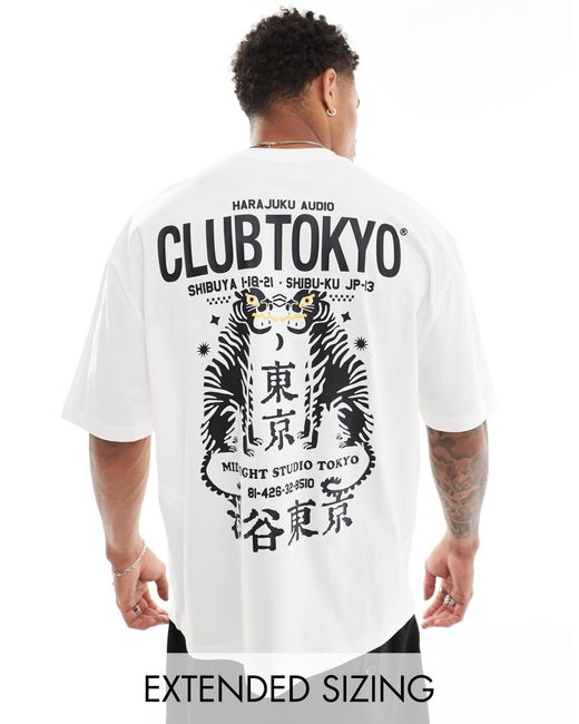 T-shirt oversize bianca con scritta "tokyo" sul retro di ASOS in White da Uomo