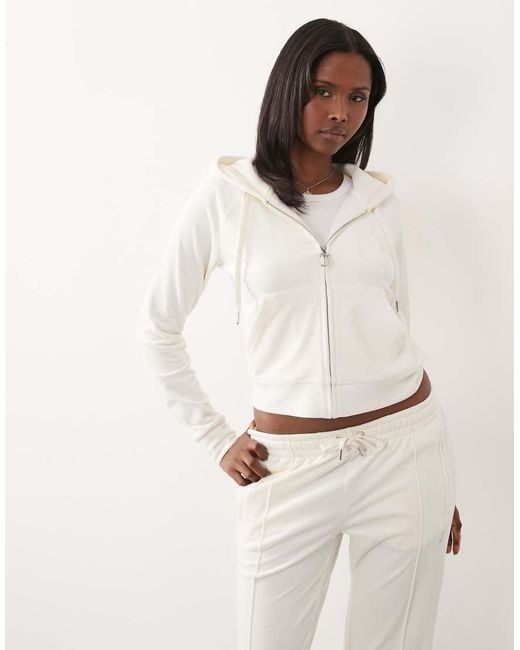 Juicy Couture Gray Velour Diamante Logo Detail Zip Through Hoodie Co-ord