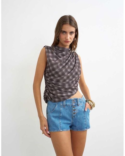 TOPSHOP Blue Denim Button Fly Knicker Short
