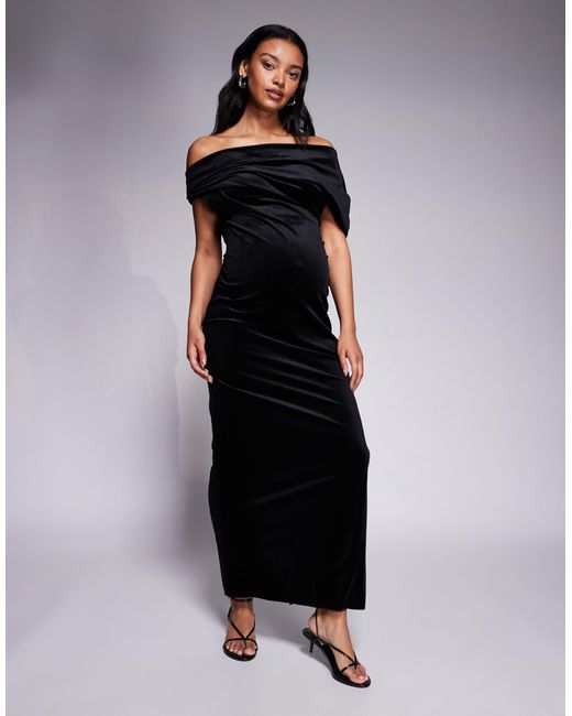 ASOS Women's Black Asos Design Maternity Velvet Midi Dress With