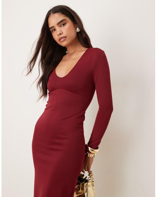 Glamorous Red V Neck Bodycon Maxi Dress