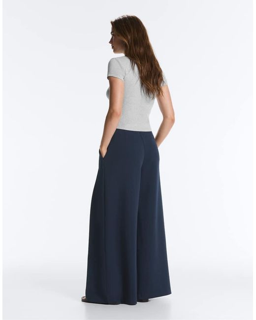 Oysho Blue Wide-Leg Pique Trousers With Cotton