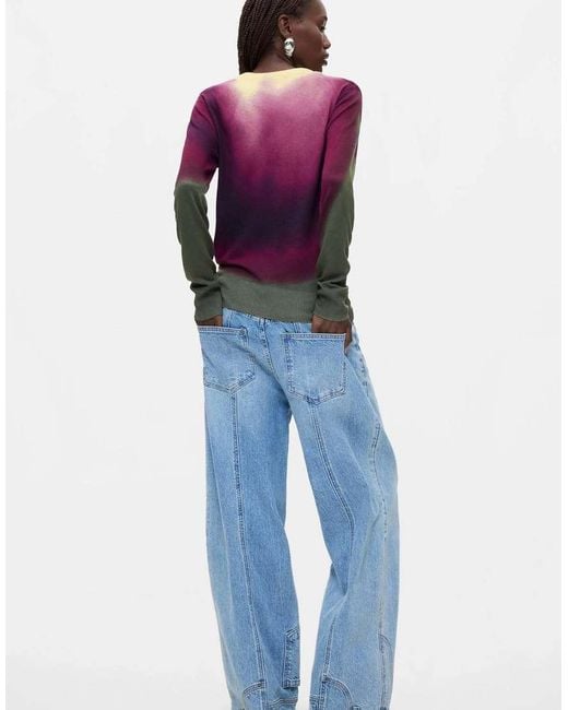 Desigual Blue Fine Knit Sweater Gradient Effect