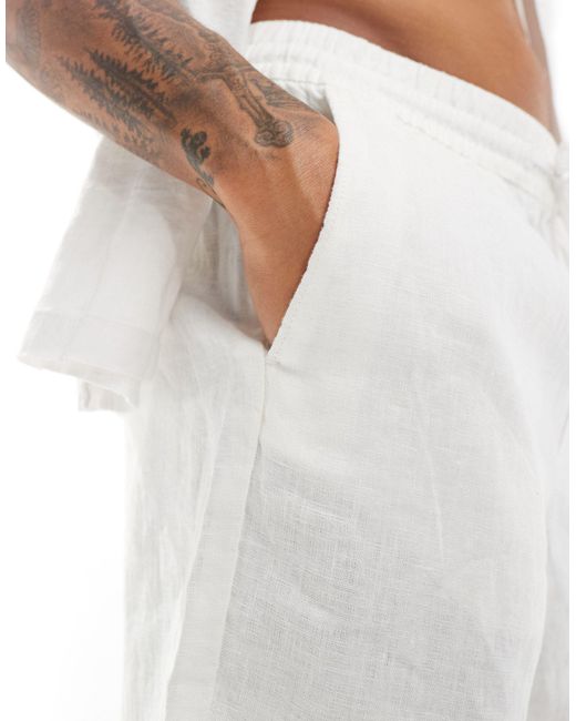 Weekday White Olsen Regular Fit Linen Blend Shorts for men