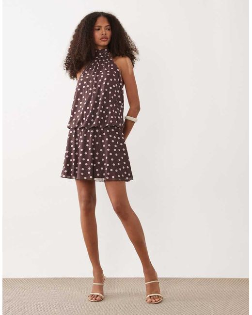 New Look Brown Halterneck Mesh Mini Dress