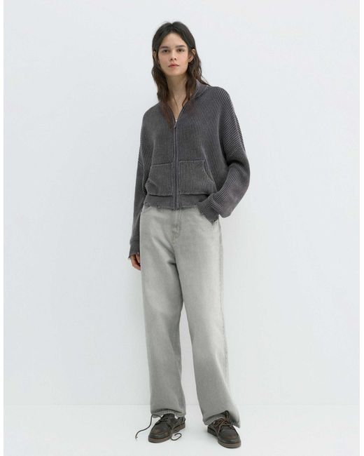 Pull&Bear Gray – gerippte strickjacke
