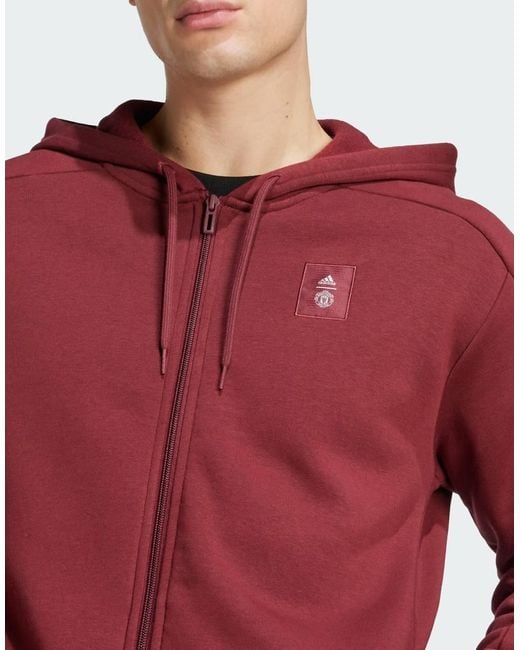 Adidas Originals Red Adidas Football Manchester United Seasonal Full-Zip Hoodie for men