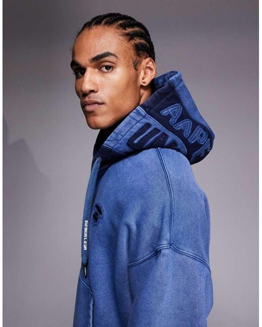Aape By A Bathing Ape Blue Aape By A Bathing Ape Oversized Heavyweight Zip Through Hoodie for men