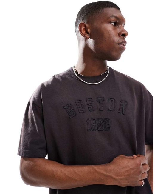 ASOS Oversized T-Shirt Van Zware Stof Met Zak En Applicatie Op De Borst in het Black voor heren