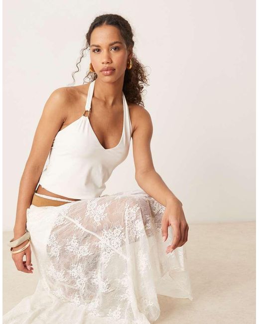 Abercrombie & Fitch White Plunge Halter Neck Top