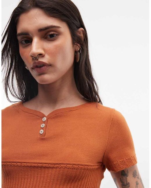 Reclaimed Vintage Orange Knitted Top With Button Detail