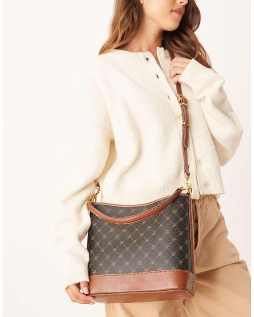 Mango Natural Classic Square Monogram Shoulder Bag With Accents
