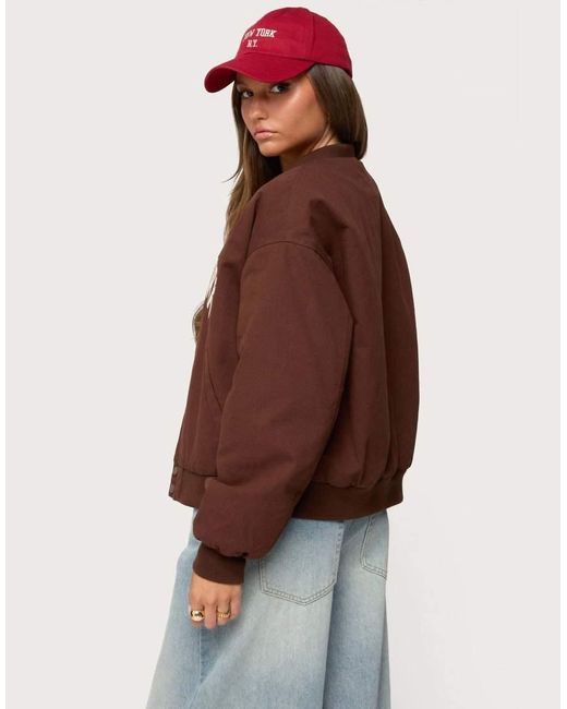 Edikted Brown Big Apple Oversized Bomber Jacket