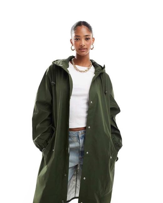 ASOS Green Rubberised Rain Parka Coat