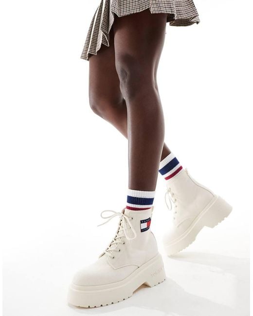 Tommy Hilfiger White Lace Up Festival Boots