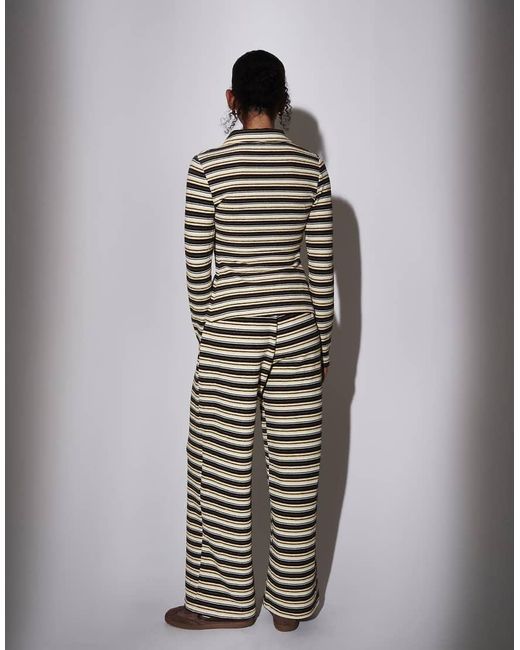 South Beach Yellow Towelling Stripe Wide Leg Trouser