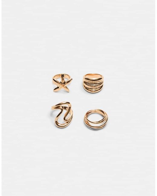 Stradivarius White Set Of 4 Star Rings